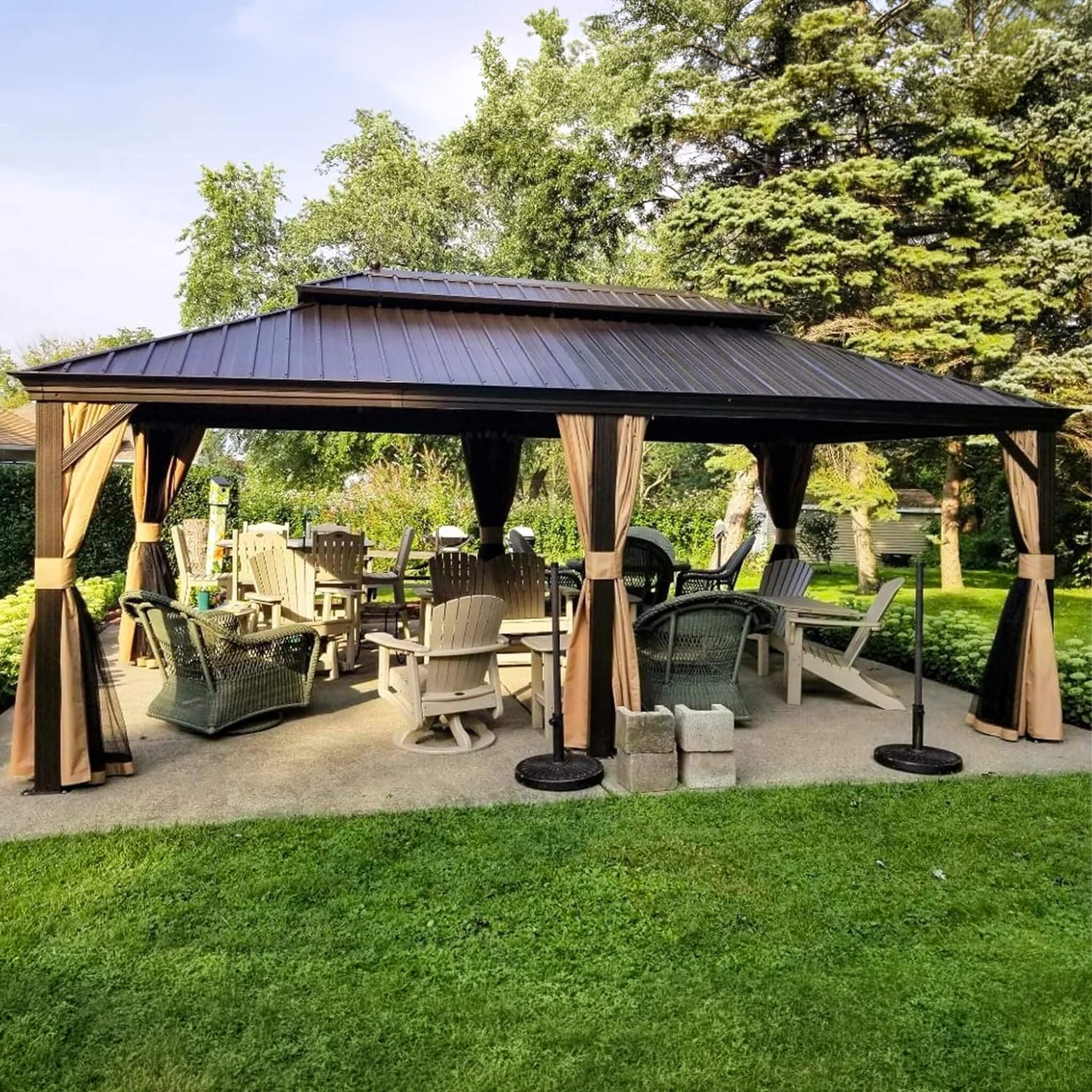 Alora Heavy-Duty Hardtop Gazebo with Netting and Curtains | 12x20 ft
