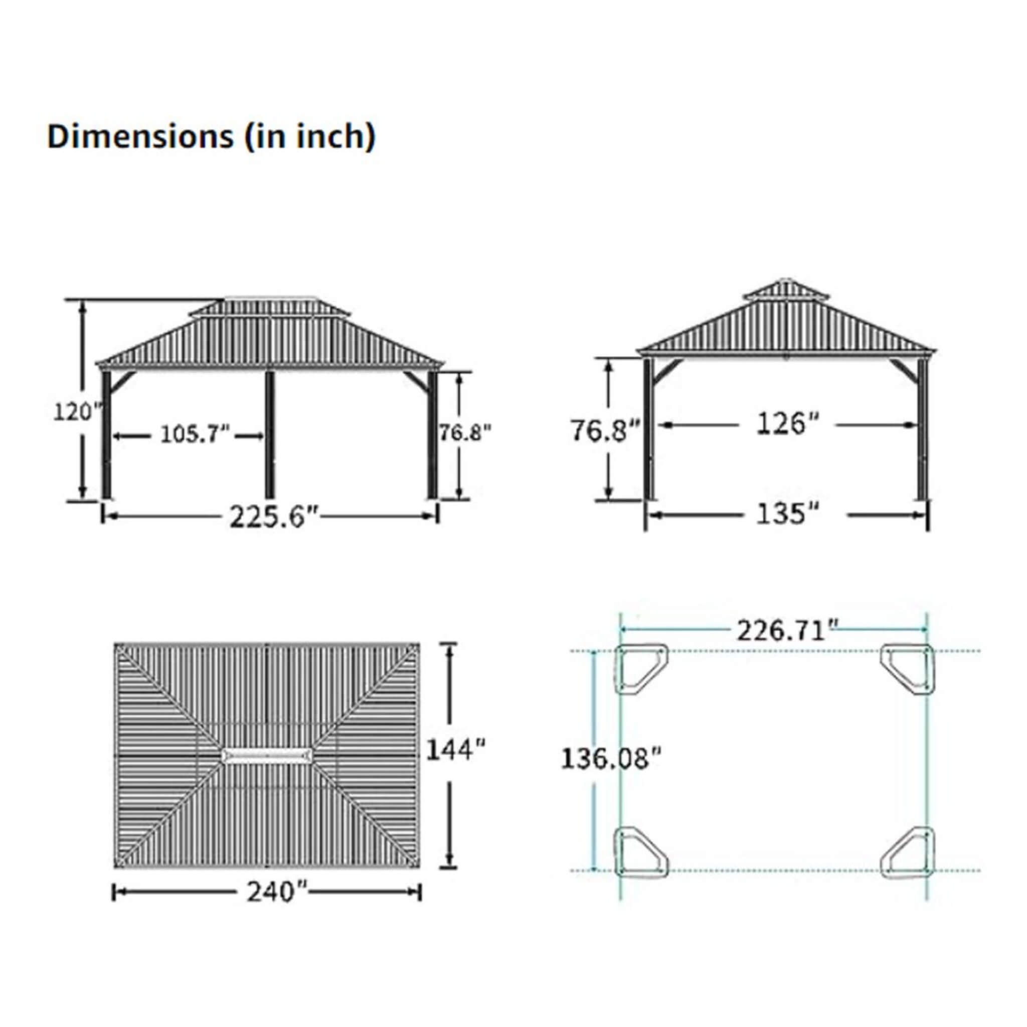 Alora Heavy-Duty Hardtop Gazebo with Netting and Curtains | 12x20 ft