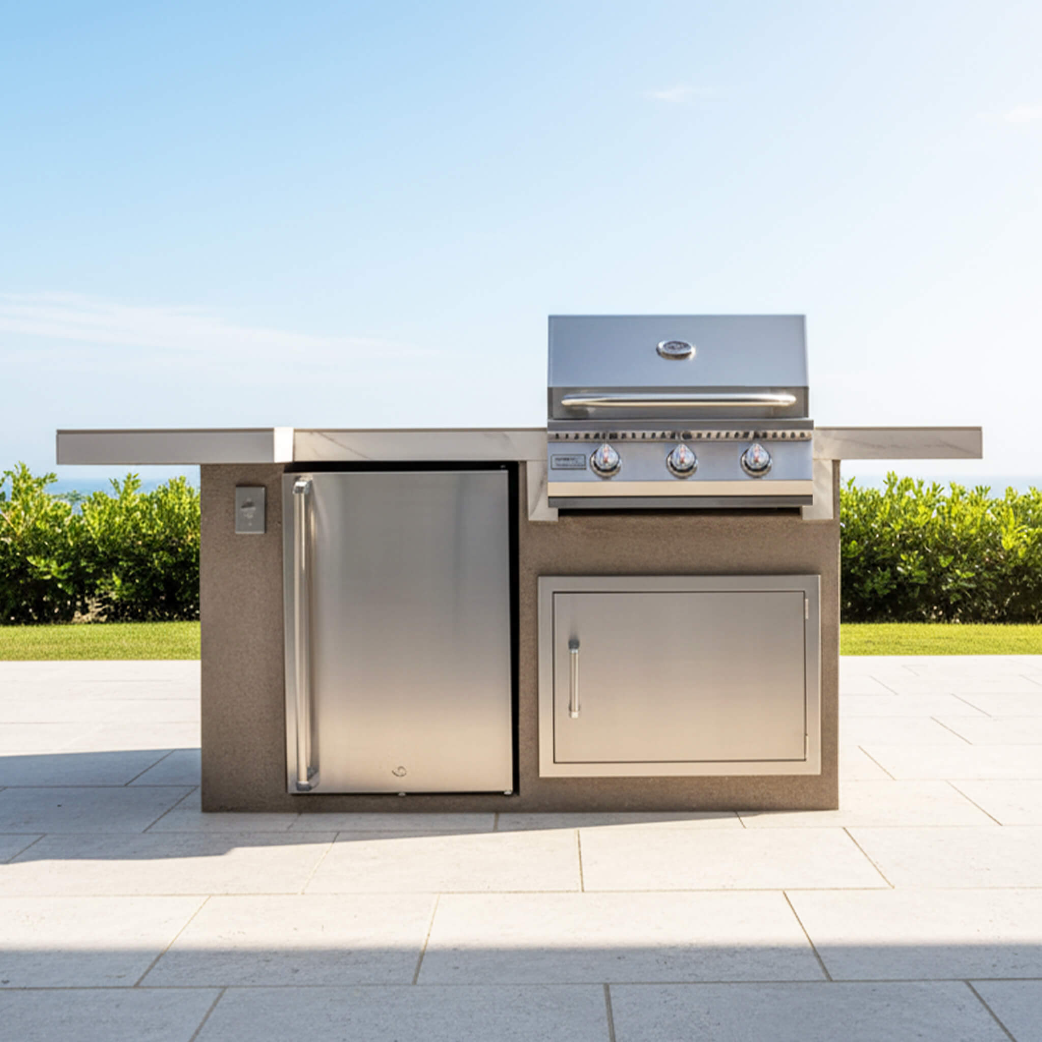 KoKoMo Grills Mini Maui 6 ft BBQ Island with LED Lights, Built-In BBQ and Refrigerator
