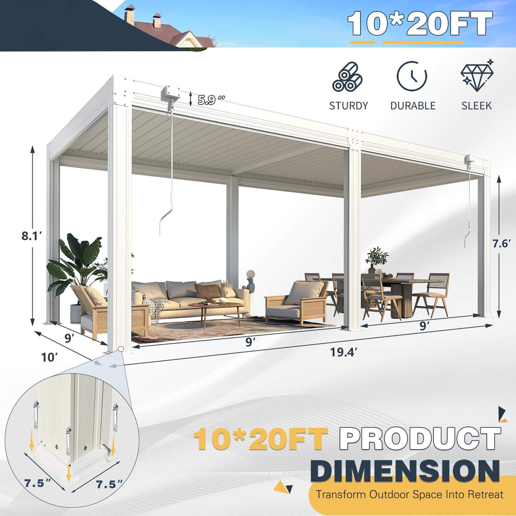 Alora White Louvered Aluminum Pergola With Adjustable Roof And Pull-Down Screens