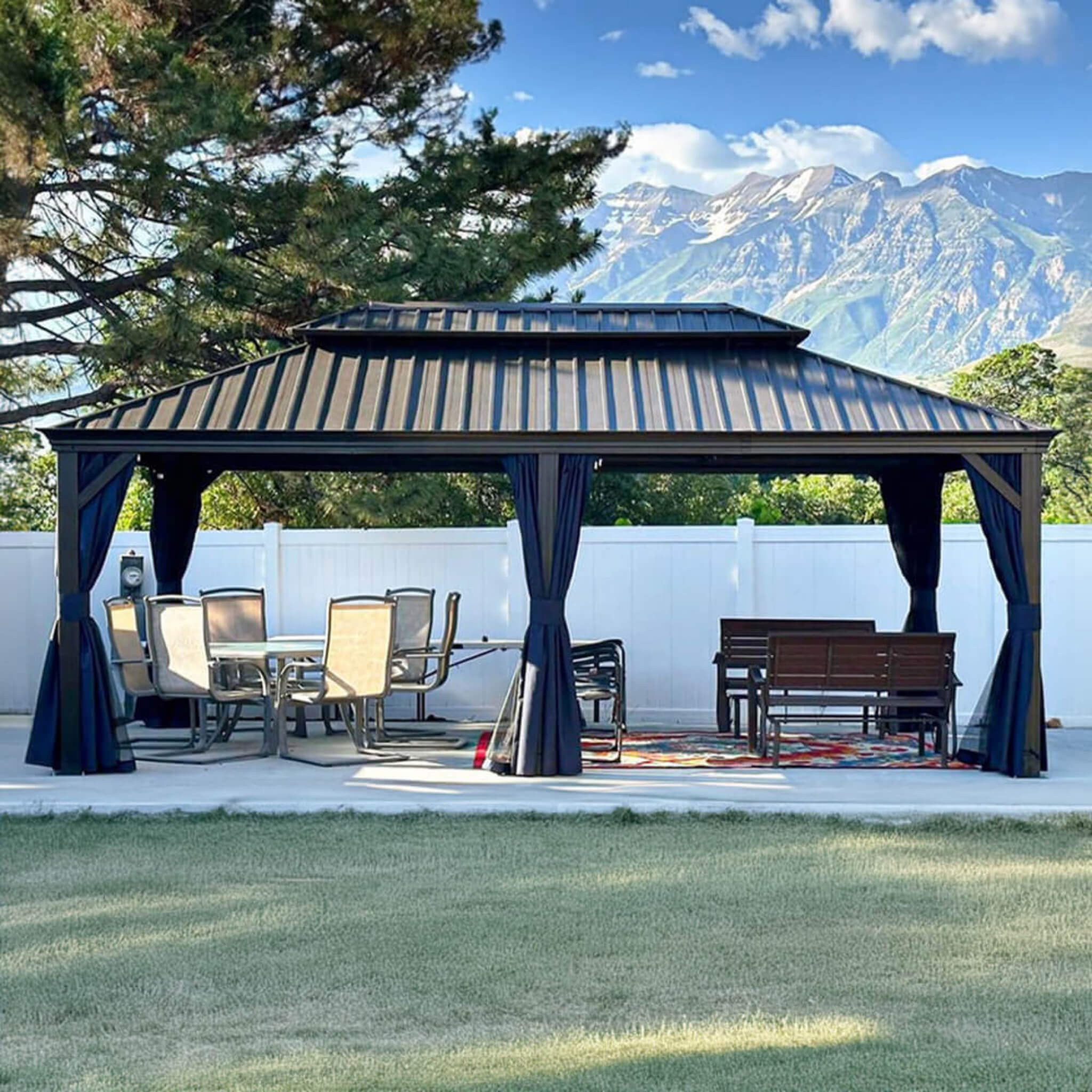 Alora Heavy-Duty Hardtop Gazebo with Netting and Curtains | 12x20 ft