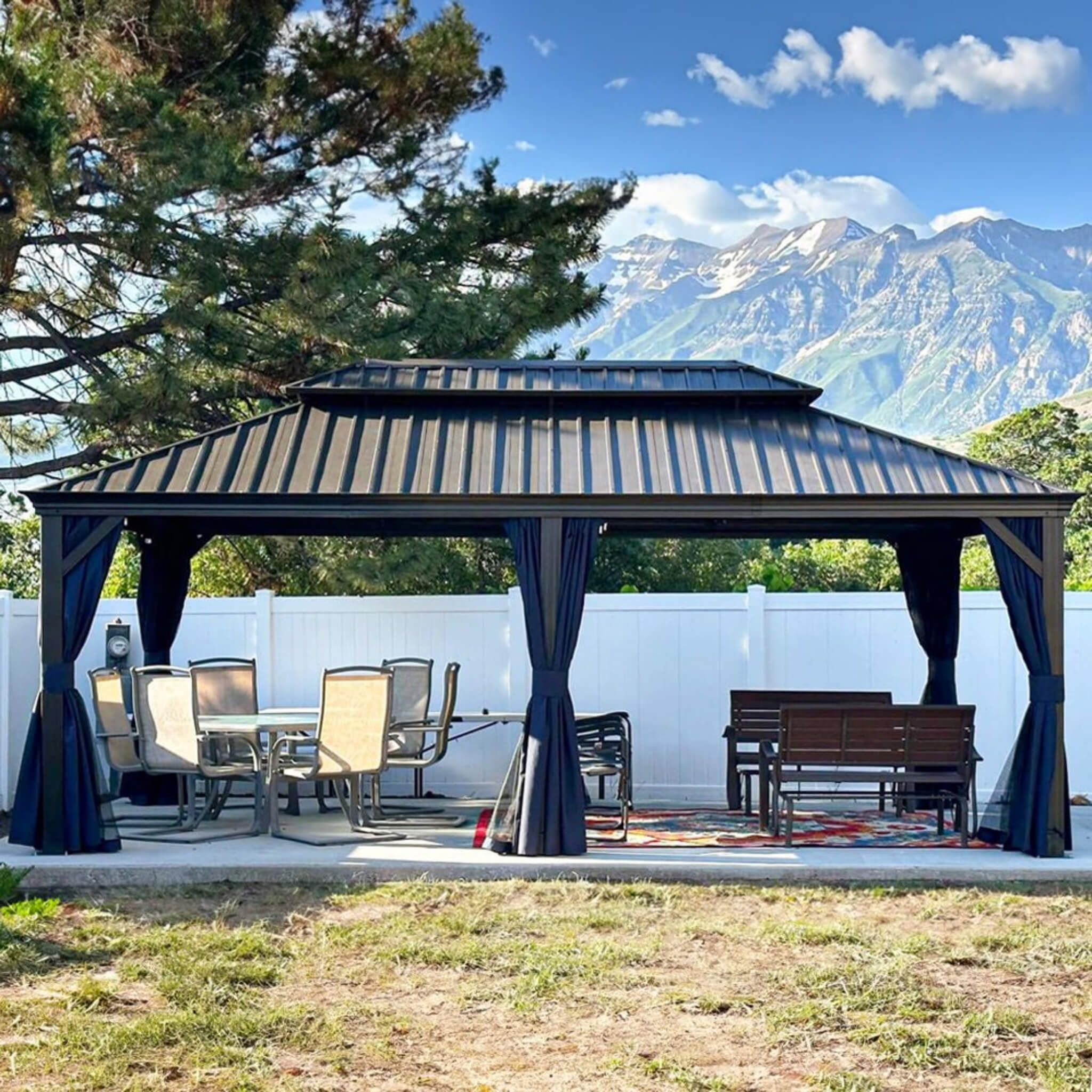 Alora Heavy-Duty Hardtop Gazebo with Netting and Curtains | 12x20 ft