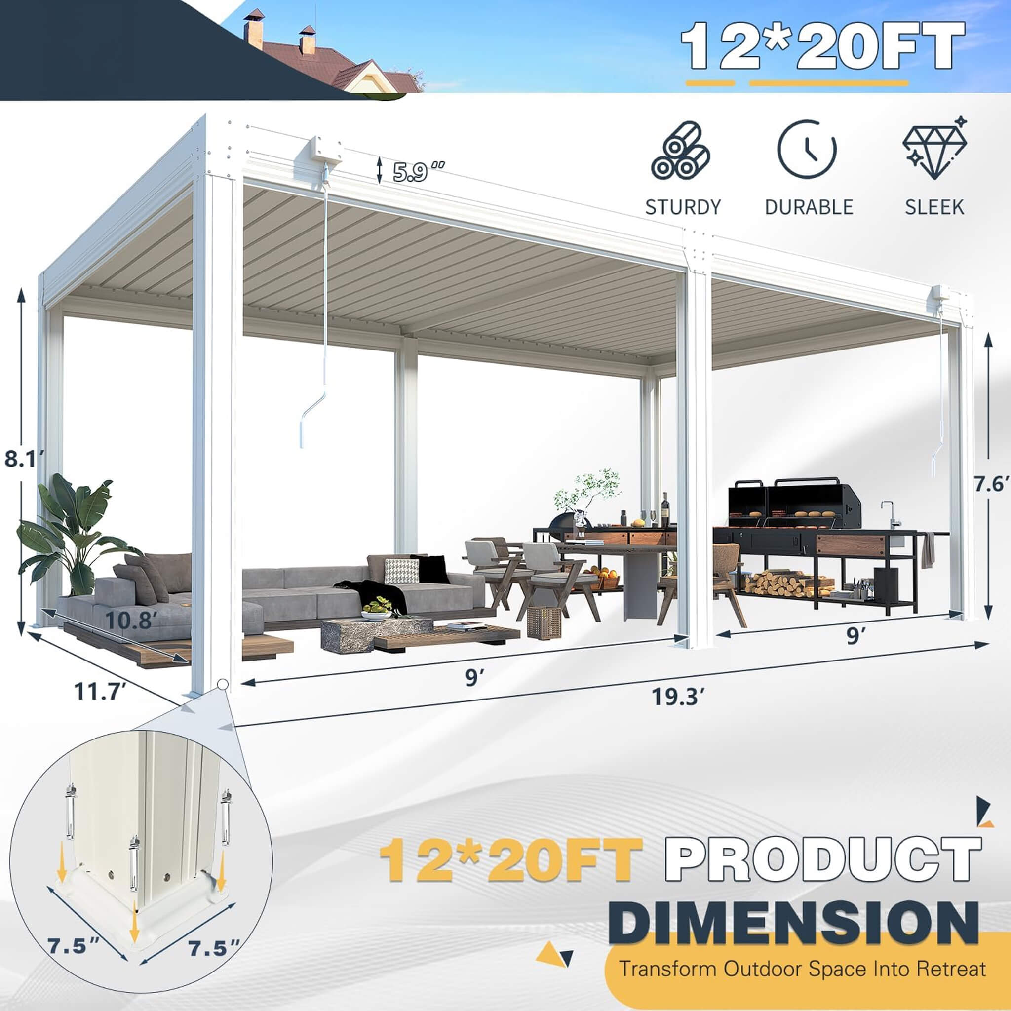 Alora White Louvered Aluminum Pergola With Adjustable Roof And Pull-Down Screens