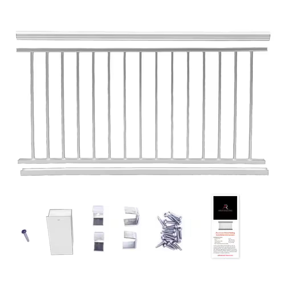 36 In. X 91.31 In. White Powder Coated Aluminum Preassembled Deck Railing