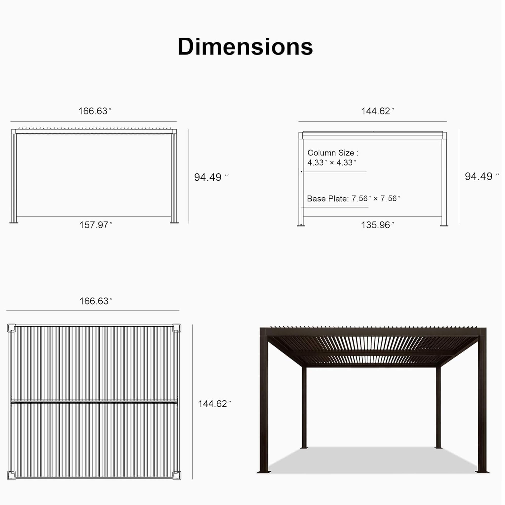 Alora Premium Outdoor Aluminum Louvered Patio Pergola With LED Lights [PERGOLA ONLY]
