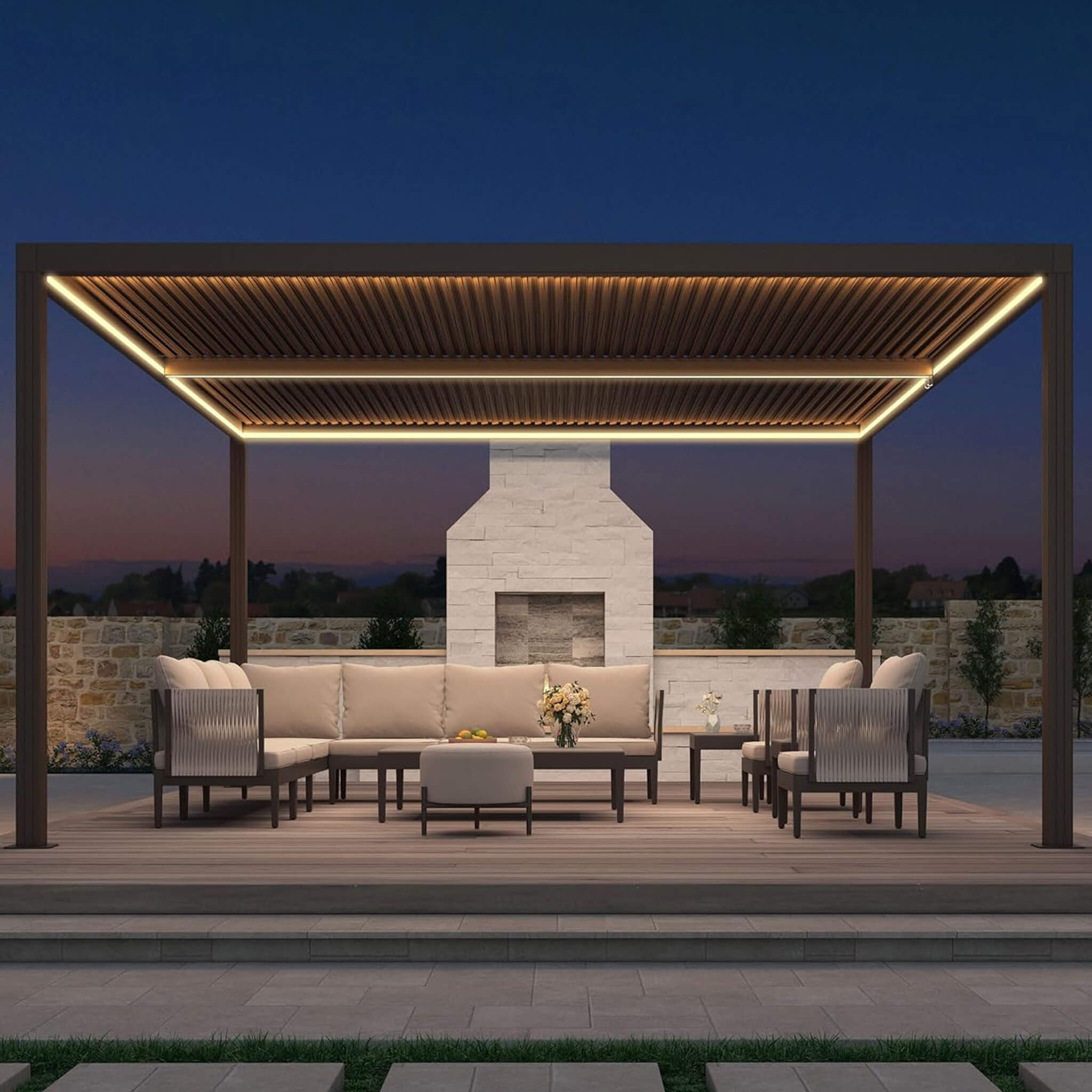 Alora Premium Outdoor Aluminum Louvered Patio Pergola With LED Lights [PERGOLA ONLY]