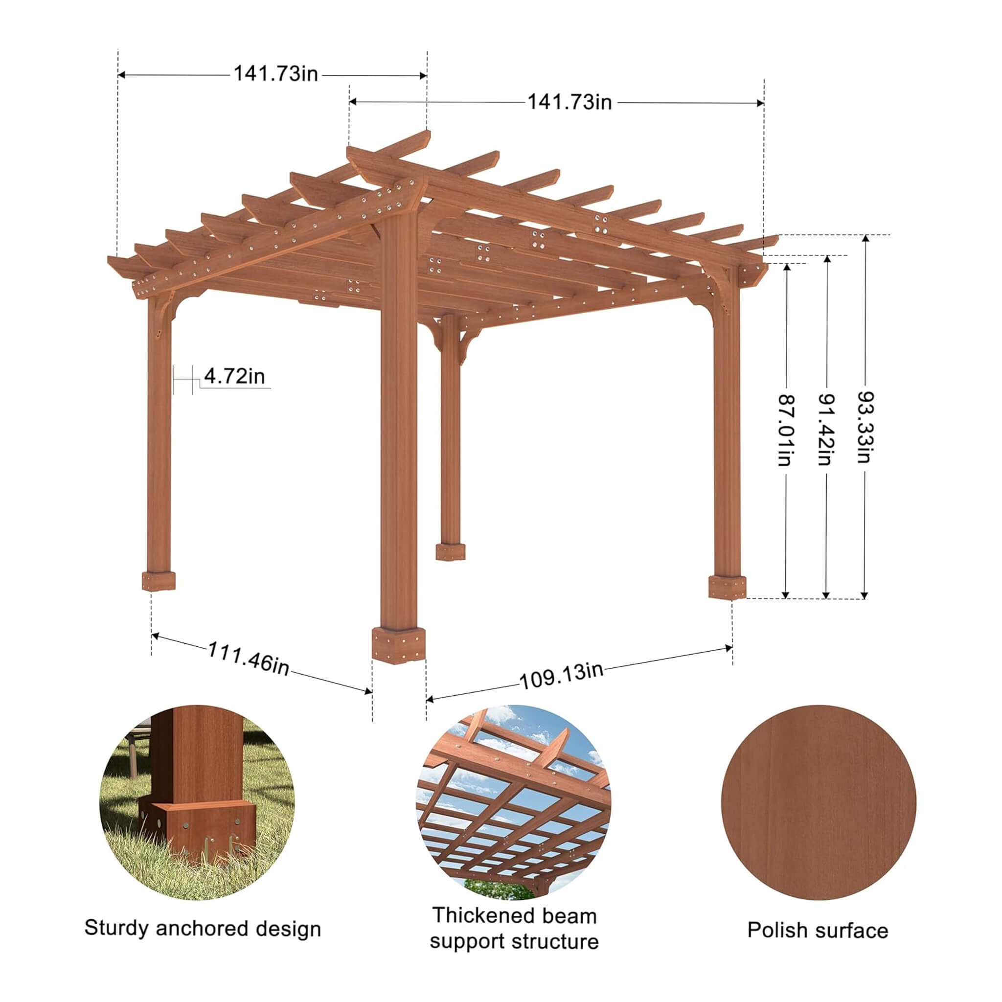 Alora Premium Outdoor Cedar Wood Pergola With Slatted Roof