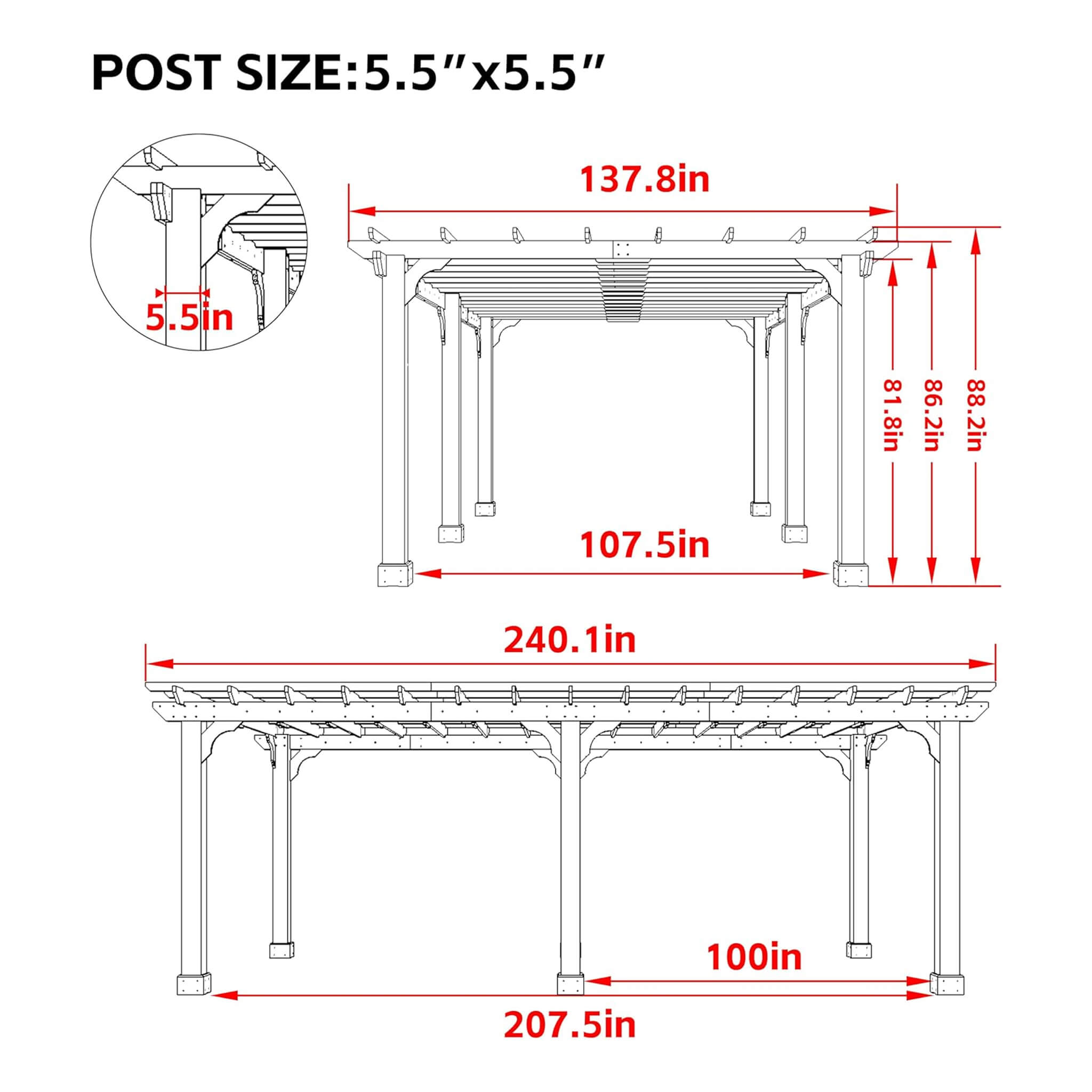Alora Premium Outdoor Cedar Wood Pergola With Slatted Roof
