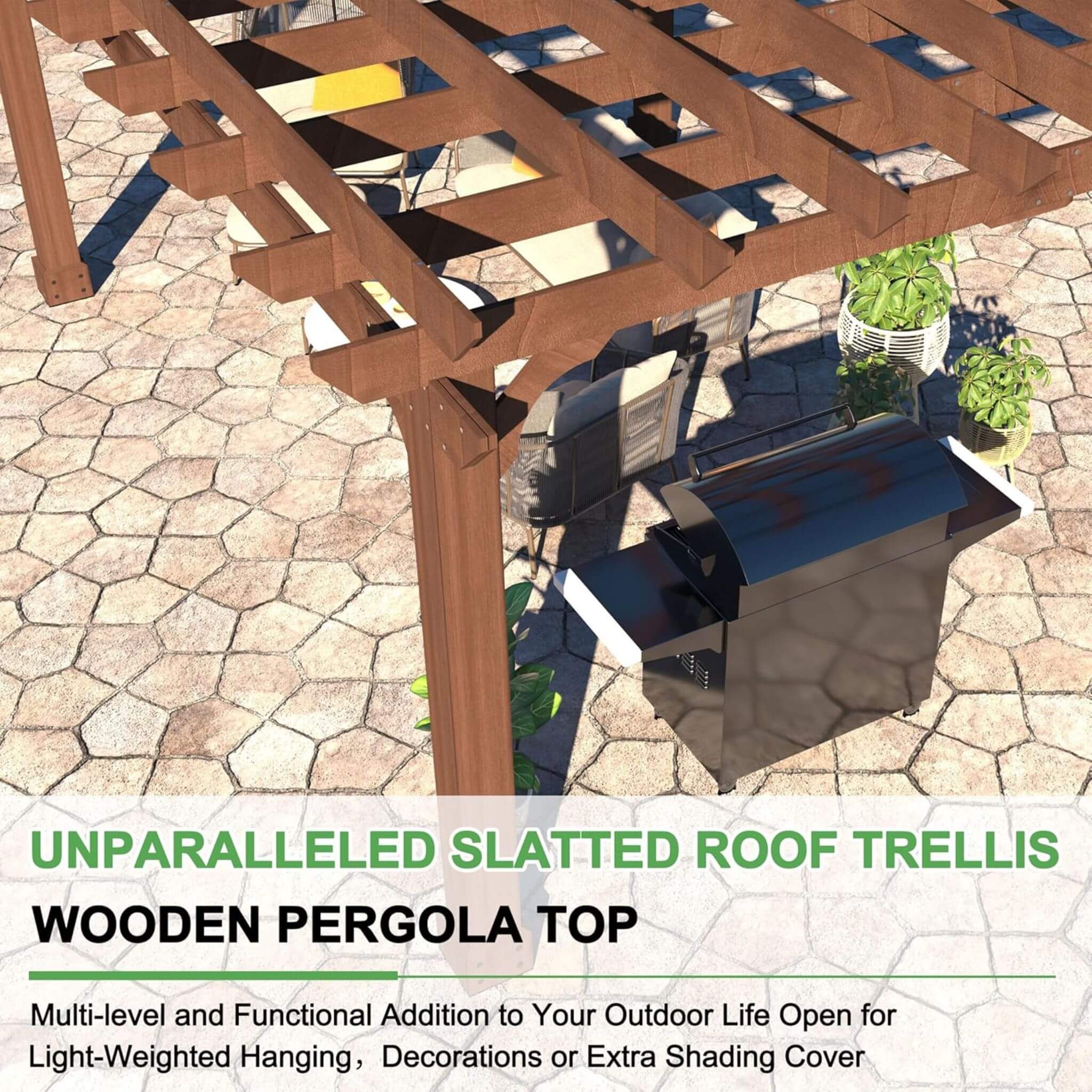 Alora Premium Outdoor Cedar Wood Pergola With Slatted Roof