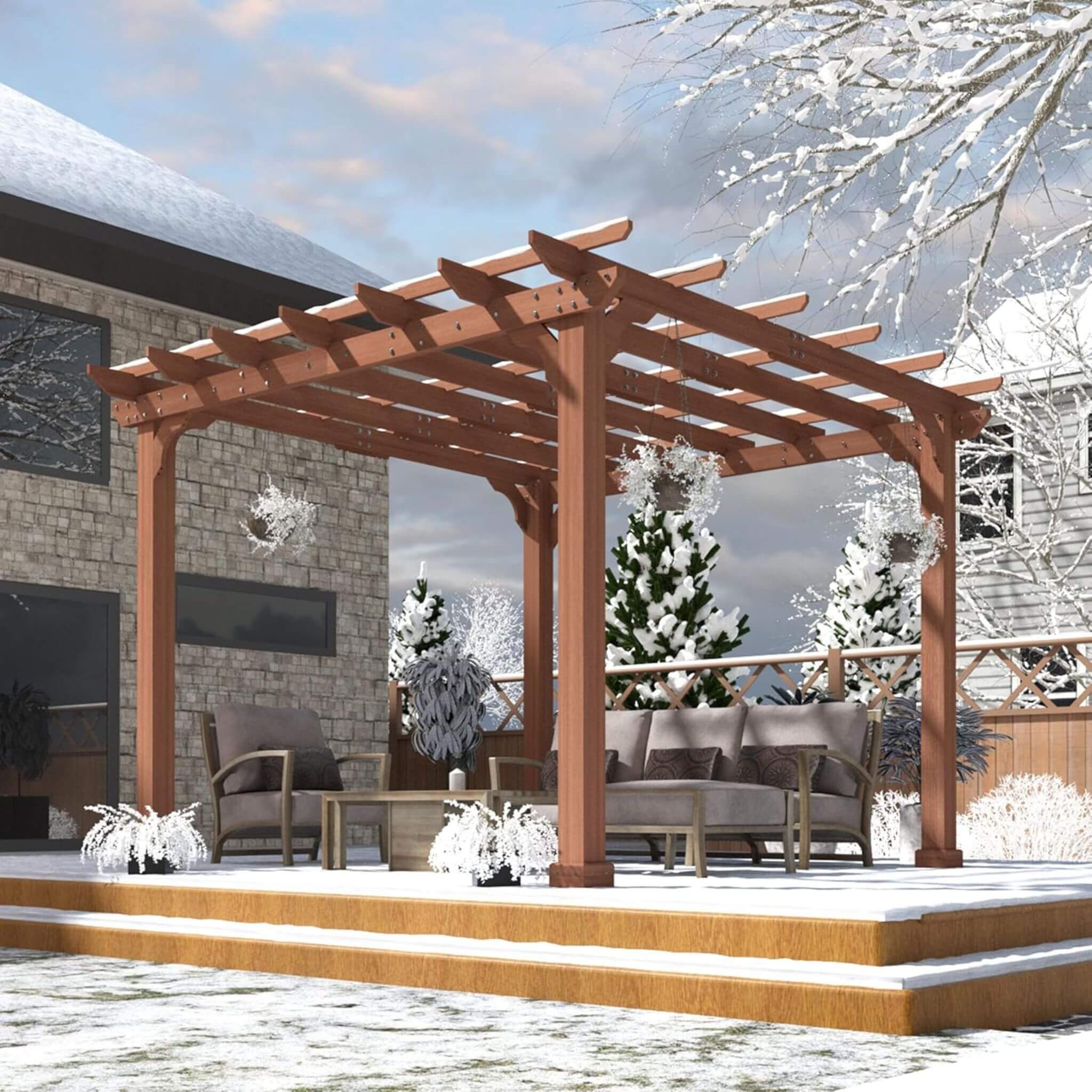 Alora Premium Outdoor Cedar Wood Pergola With Slatted Roof