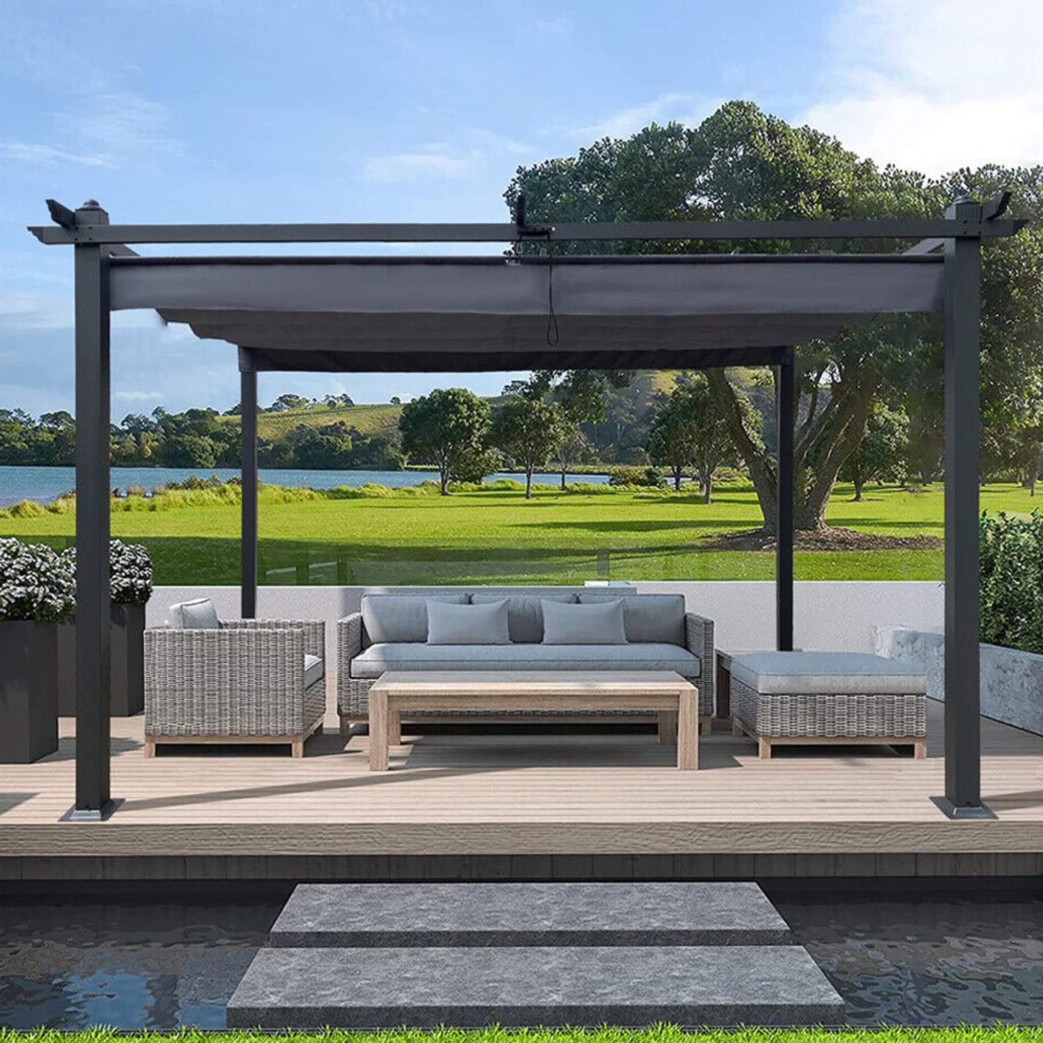 [10X13FT] Alora Premium Outdoor Patio Retractable Pergola With Canopy