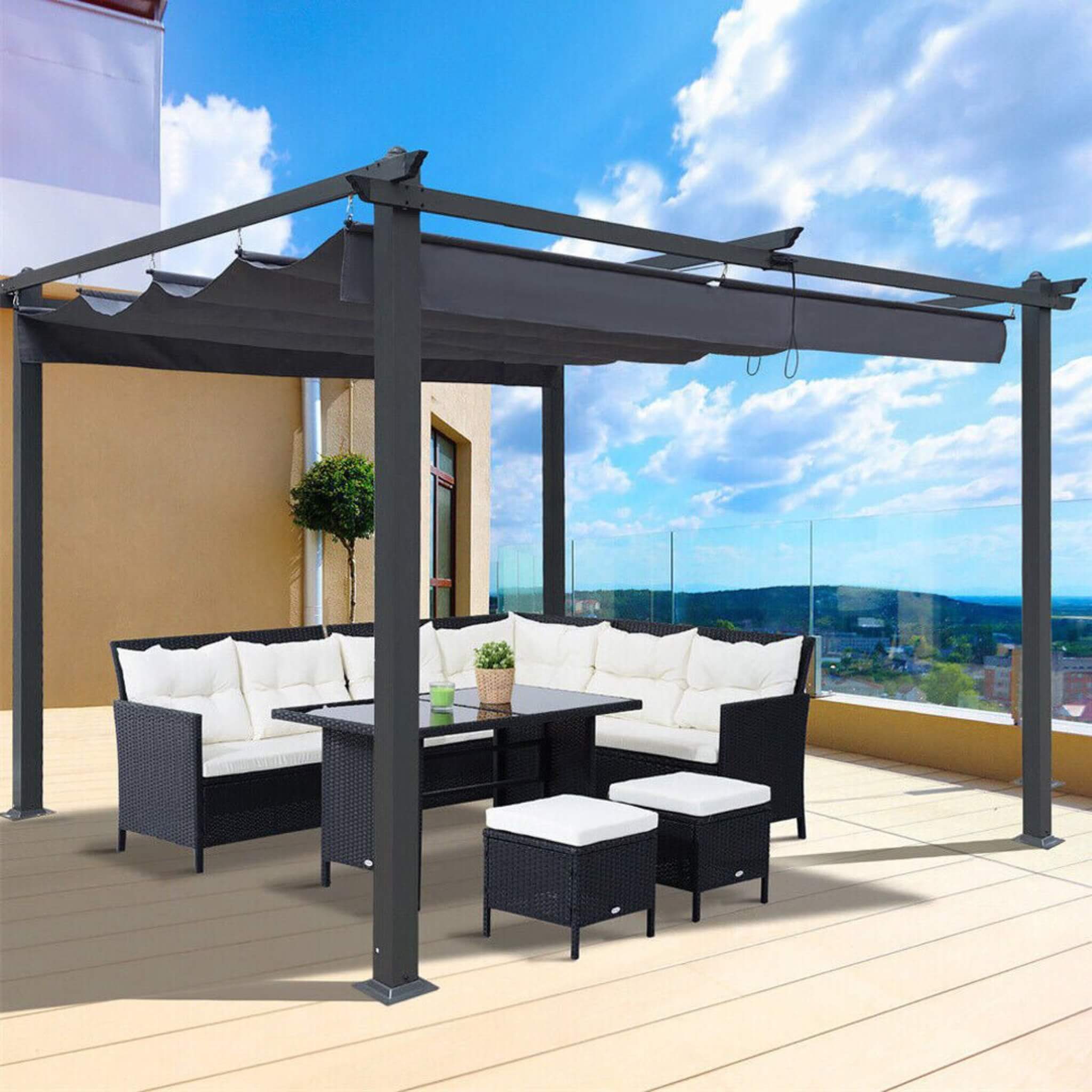 [10X13FT] Alora Premium Outdoor Patio Retractable Pergola With Canopy